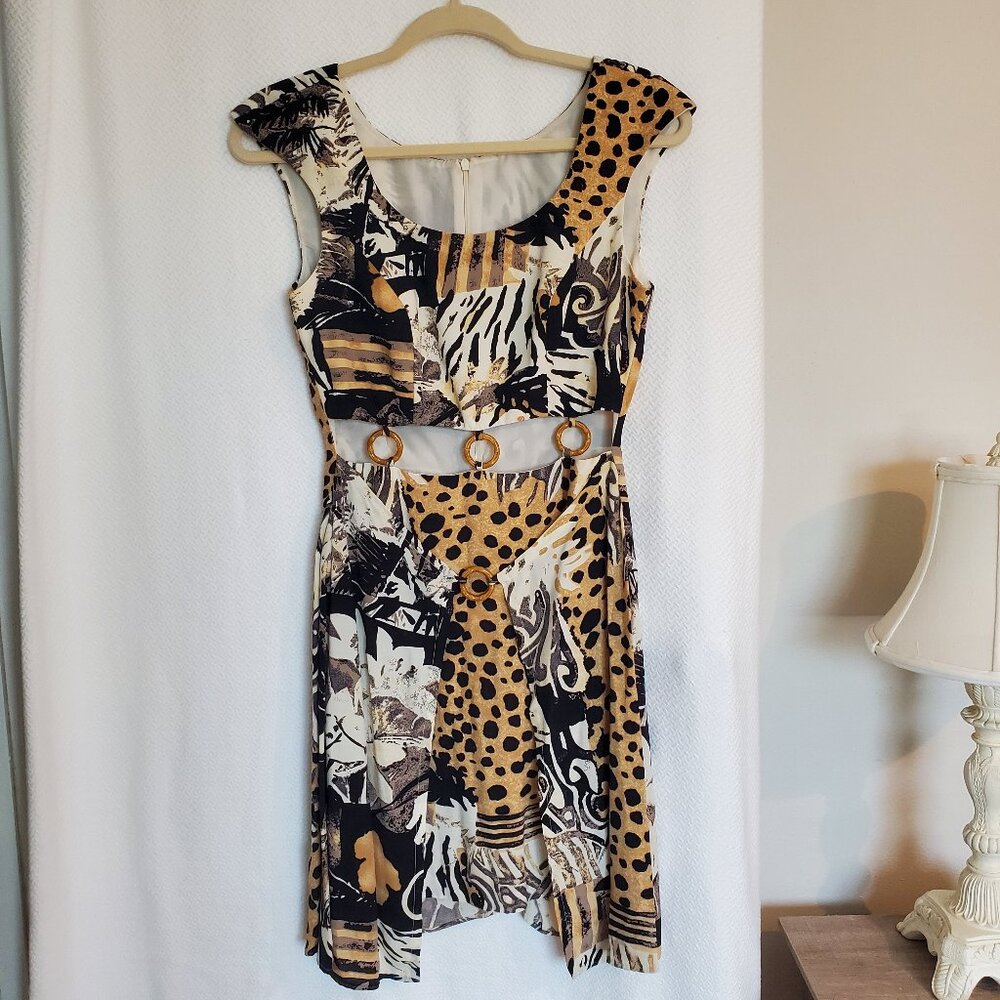 Joseph Ribkoff Tribal Tiki Animal Print Dress Vintage Size 4